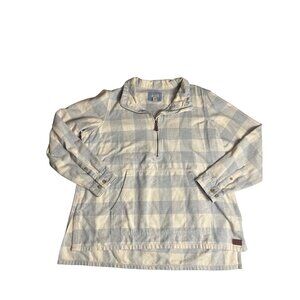 L.L. Bean Womens XL Plaid Pullover Jacket Gray/White Cotton Half-Zip Long Sleeve